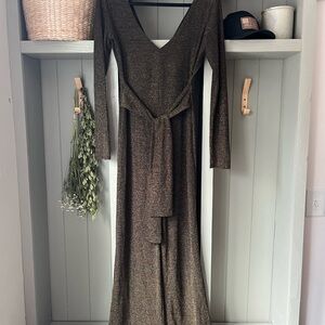 Lulu's Shimmering Gold V-Neck Jumpsuit